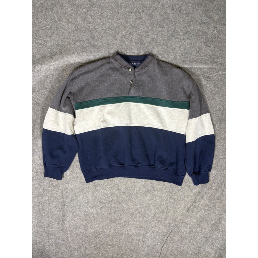 Honors Mens Pullover Sweatshirt Colorblock Rugby Style XL Gray Green Navy